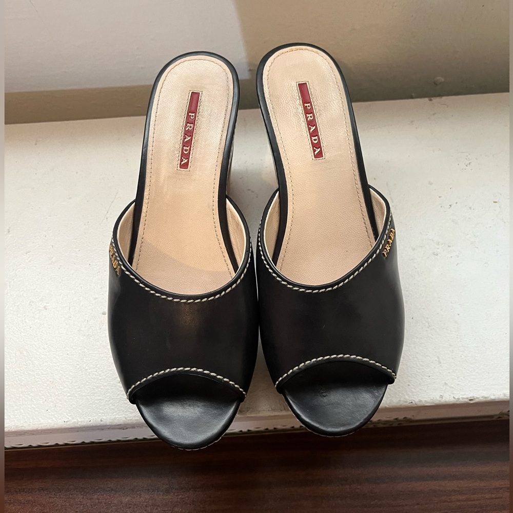 Prada Leather, cork wedge leather sandals. Used 3 times, (best offer)